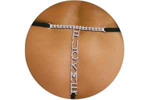 RIYMUSRY Rhinestone Letters Waist Chain Panties Thongs Summer Crystal Thong Chain Bikini Elastic Belly Chain Festival Rave Rhinestone G String Waist Body Jewelry for Women