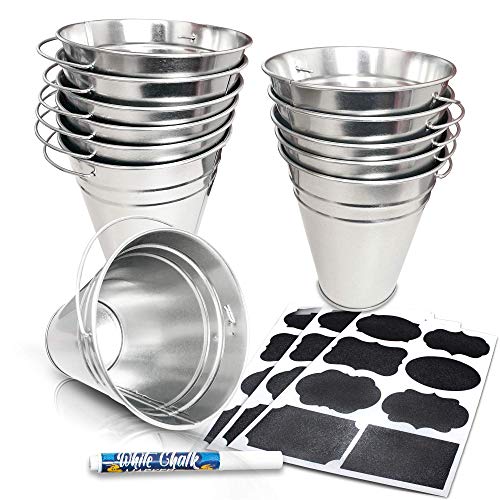 ArtCreativity Large Galvanized Metal Buckets Set, Includes 12 Rustic