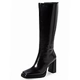 Dsevht Black Knee High Boots for Women Chunky