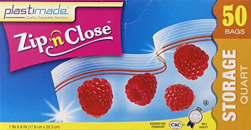 Plastimade zip n close storage quart bags, 50 count