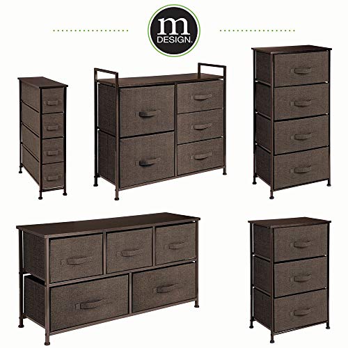 mDesign-Extra-Wide-Dresser-Storage-Tower-Sturdy-Steel-Frame-Wood-Top-Easy-Pull-Fabric-Bins-Organizer-Unit-for-Bedroom-Hallway-Entryway-Closets-Textured-Print-5-Drawers-Espresso-Brown