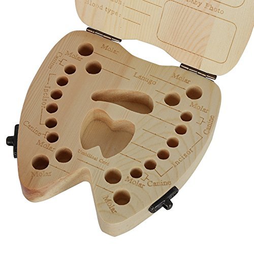 COCODE Wood Milk Tooth Keepsake Box Baby Children Save Teeth Storage Holder - Thumbnail 3