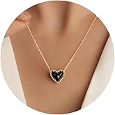 Imohen&Sam Heart Necklace for Women,14K Gold Plated,Mother of Pearl and Agate