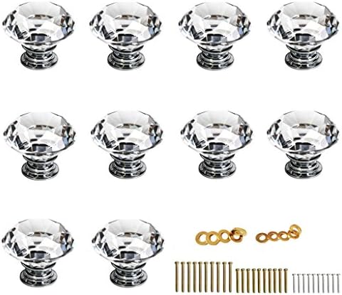 BTSKY 30mm(1.18inch) Clear Glass Crystal Cabinet Knobs Diamond Shape Pull Handle For Drawer Cupboard and Dresser , Come with 3 kinds of Screws (10 PCS)