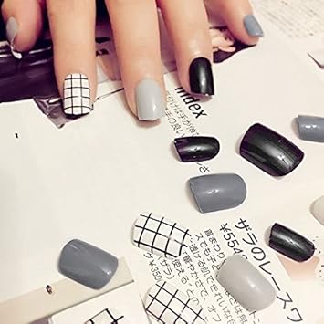 Amazon Com Design Fake Nail Shiny Black White False Nails Tips Diy Amazon Com Design Fake Nail Shiny Black White False Nails Tips Diy