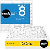 Simply 12x24x1 Air Filter, MERV 8, 6 Pack, For Home AC Furnace & HVAC (Actual Size: 11.75