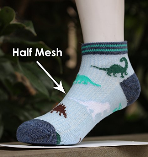 CHUNG Boys 5 Pack Cotton Low Cut Socks Star Dinosaur Stripe Print 2-9Y,PersonalDino5P,2-4Y