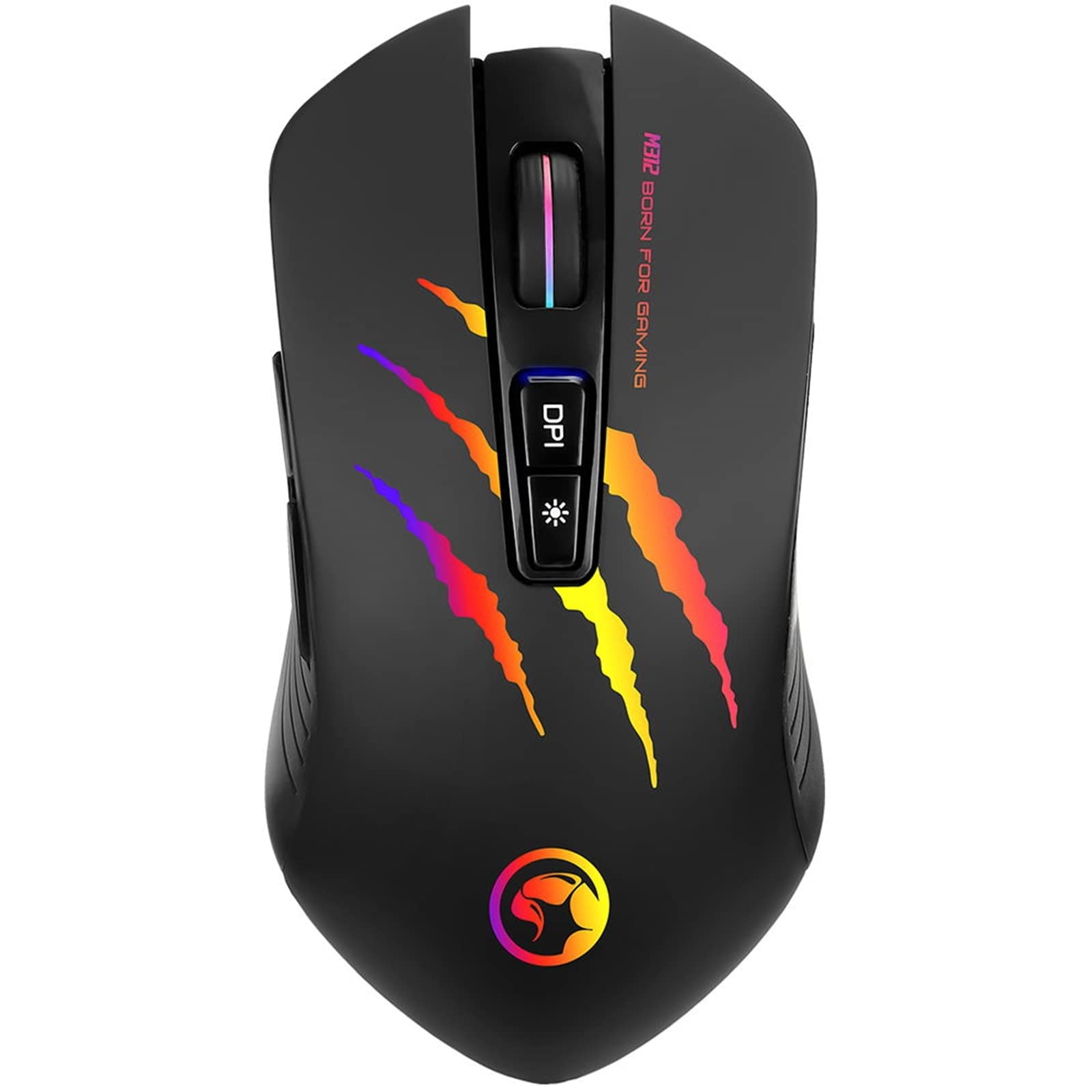 MARVO M312 Gaming Mouse - Rainbow RGB Lighting, Adjustable 4800dpi Optical Sensor, 7 Programmable Buttons, USB 2.0 Connection, Black
