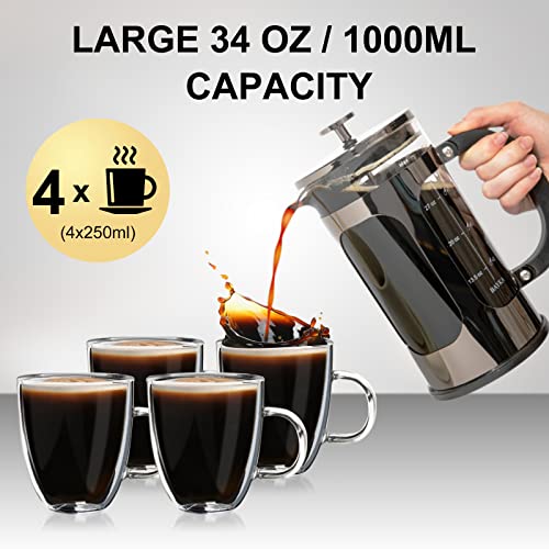 BAYKA French Press Coffee Maker, Glass 304 Stainless Steel Coffee Press