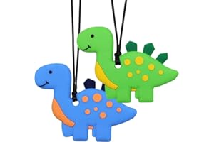 LEEYEAN Chew Necklaces for Sensory Kids, Silicone Dinosaur Chewy Necklace for Boys with Autism, ADHD, SPD, Chewing Necklaces for Anxiety, Reduce Fidgeting for Children