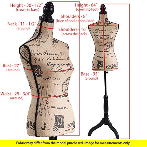 Female Mannequin Torso Dress Form Black Tripod Stand Monogram Style Dress Jewelry Display
