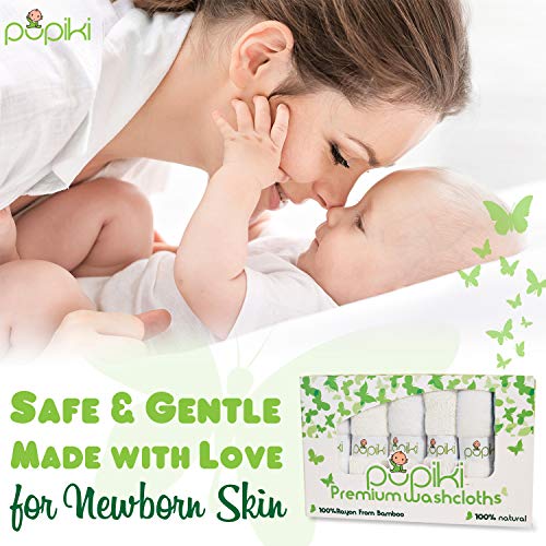 Pupiki Premium Baby Washcloths 6 Ultra-Soft Hypoallergenic 100% Organic Bamboo from Rayon Fiber Baby Bath Washcloth Face Towels Absorbent 10X10 Newborn Towel Pack Unisex Baby Shower Gift White - Thumbnail 2