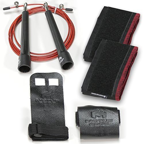 Motus Edge CrossFit Starter Kit - Palm Grips, Wrist Wraps, Speed Jump Rope - Handy Carry Bag