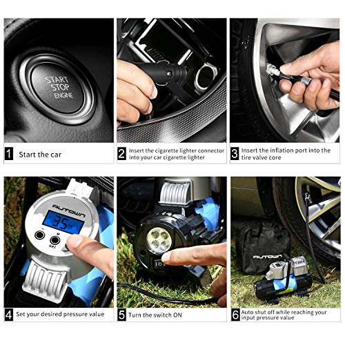 AUTOWN Portable Air Compressor Pump 150 PSI, 12V Digital Car Tire Inflator Gauge with 4 Display Units, Auto Shut-Off for Overheat Protection