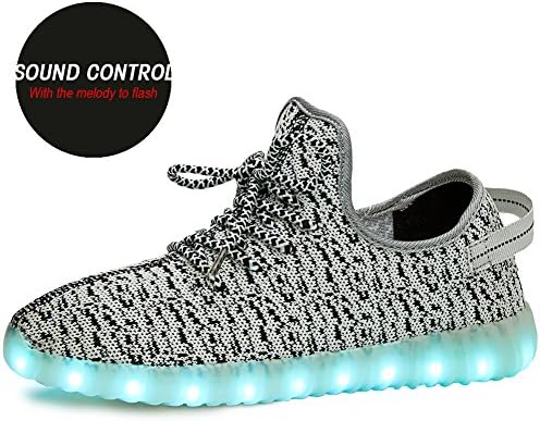 SenNi Unisex Shining Sound Contol LED Shoes Light Up USB Charging Flashing Sneakers SNSHOE033-Gray-37