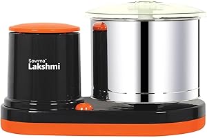 Lakshmi Orange Black OB Model 2 L Table Top Wet Grinder with Atta Kneader & Coconut Scrapper | 110 Volt for USA & Canada