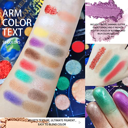FREEORR 18 Colors Galaxy Eyeshadow Palette, Multi Reflective Shimmer/Glitter Matte Bake Pressed