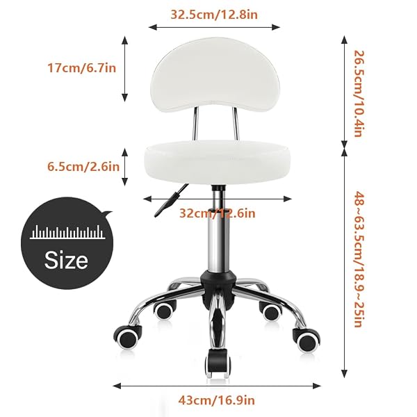 KKTONER ROLLING STOOL WITH MID BACK HEIGHT ADJUSTABLE CHAIR PU LEATHER SWIVEL CHAIR WITH WHEELS FOR OFFICE HOME TASK DRAFTING (WHITE)