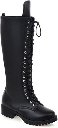 Amazon Hsfeo ロングブーツ 編み上げ レディース ローヒール マーティンブーツ ストレッチブーツ ファッション 騎士ブーツ カジュアルシューズ レースアップ コンフォート カッコイイ 大きいサイズ ブーツ ブーティ