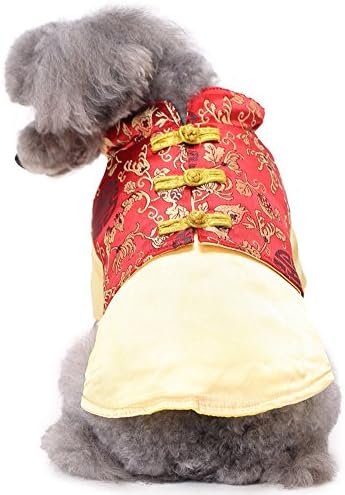 MaruPet Hallowmas Christmas New Year Chinese Tang Two-Leg Jumpsuit Chinese Traditional Tang Costumes for Teddy, Pug, Chihuahua, Shih Tzu, Yorkshire Terriers, Papillon D-Red 6