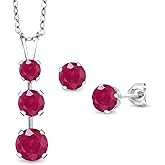 Gem Stone King 925 Sterling Silver Red Ruby Pendant and Earrings Jewelry Set For Women (3.00 Cttw, Gemstone July Birthstone, with 18 Inch Chain)