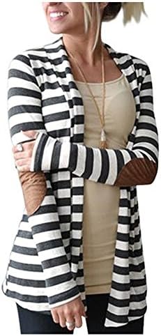 AuntTaylor Womens Shawl Collar Thick Striped Open Front Cardigan Blouse Brown 5XL