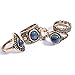 SUNSCSC Vintage Retro Gemstone Joint Knuckle Nail Ring Set of 5 Rings