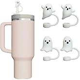 4 PCS Silicone Reusable Drinking Straw Topper Compatible with Stanley Cup 30&40 oz,Cute Ghost Straw Covers Cap Including 2 styles,Perfect Halloween Gifts,Funny Stanley Cup Accessories