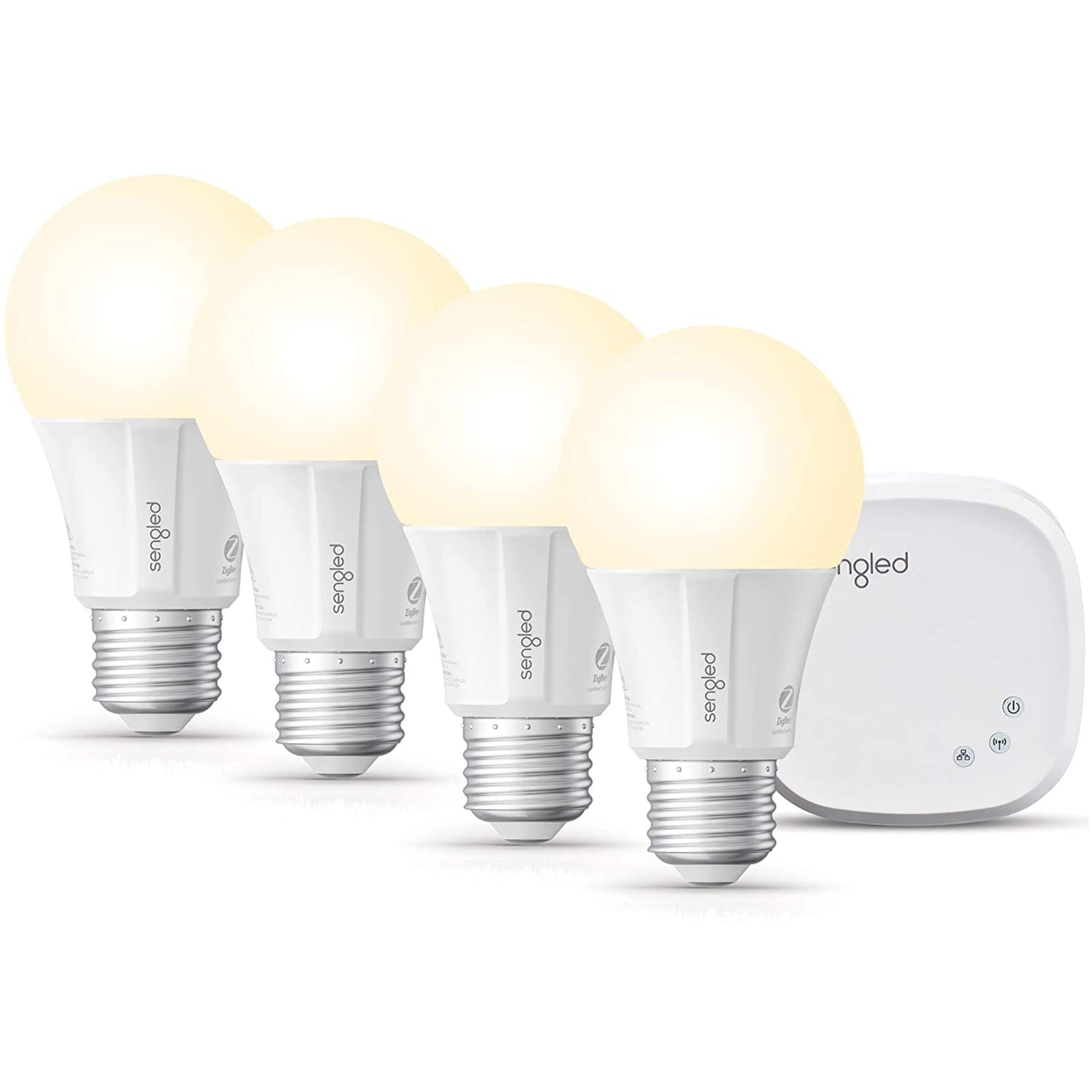 Sengled Kit de inicio de bombillas inteligentes, bombillas inteligentes que funcionan con Alexa, Google Home, bombillas Alexa de color blanco suave de 2700 K, bombillas regulables A19 E26 800 lm, 9 (equivalente a 60 W), 4 bombillas con concentrador, nuevo