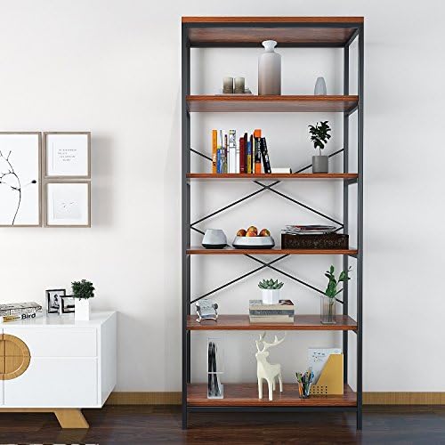 Kaluo 5-tier Wooden Free Standing Book Shelves Organizer Display Shelf, Vintage Industrial Style Bookcase Furniture 71 H x 12 W x 32L Inch