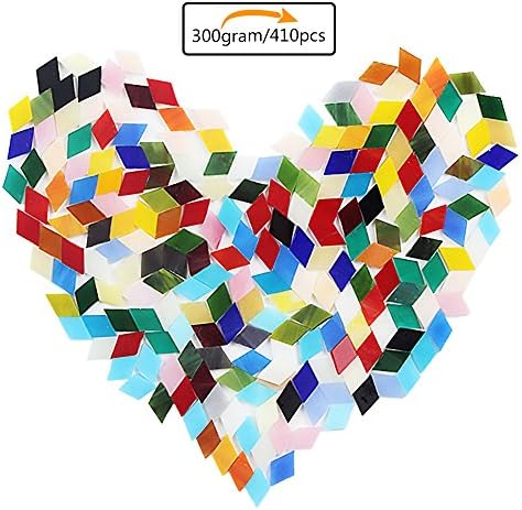 Purture 300 Gram/410 Pieces Mosaic Tiles Assorted Colors Glass Mosaic Tiles Bright Stained Glass for Decoration Crafts (10MM Rhombus Shape )