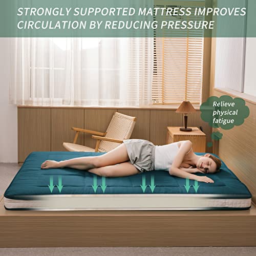 MAXYOYO Futon Mattress, Japanese Floor Mattress, Quilted Extra Thick, Foldable, Breathable, Guest Bed (Bluestone, King)
