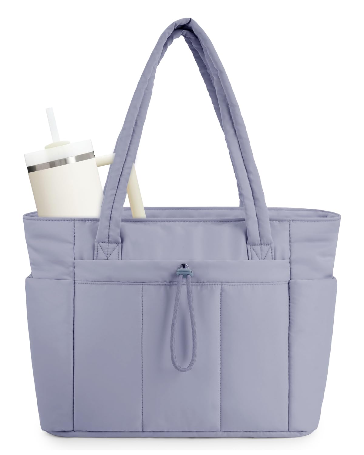 Wandering Nature Puffer Tote Bag with Cup Holder for 40 oz Tumbler & Laptop Compartment & Trolley Sleeve for Travel, Work, Nurse, Women Image