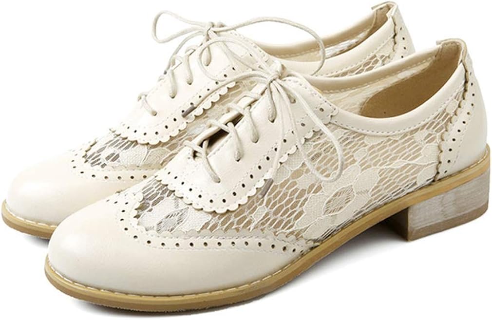 GIY Women's Lace Wingtip Oxfords Shoes Vintage Brogues Laceup Flat Low