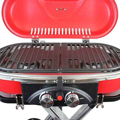 Mototeks, Inc. Portable BBQ Grill Propane Matchless Lighting Foldable CART for Camping Outdoor (Red)