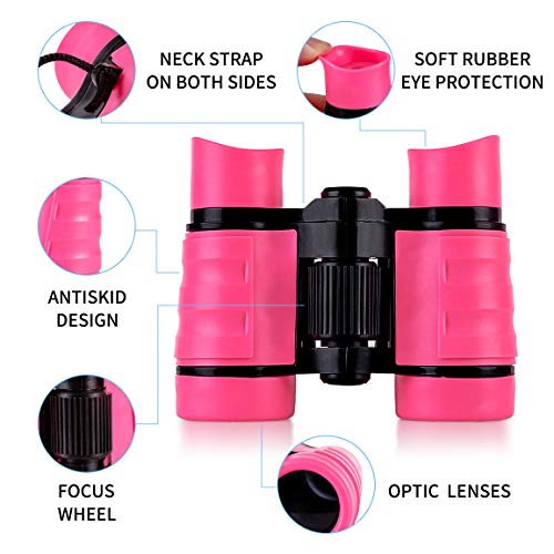Kid Binoculars for Boys Girls,Refasy Children Outdoor Toy for 3-10 Year Old Girl Boys Best Gifts for Bird Watching 4 5 6 7 8 Year Old Small Pocket Binoculars Compact Opera Glasses for Girls Toys Pink