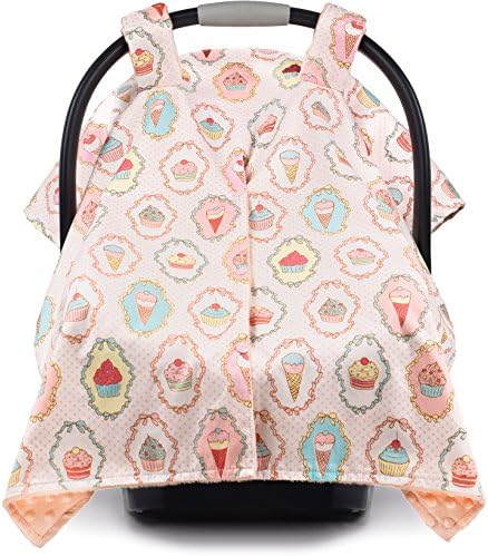 Premium Baby Carseat Canopy and Nursing Cover 2 in 1 | All Season, Warm, Windproof, Sun and Bug Protection, Fits All Car Seats | "Butter &amp; Cream" Print with Minky Fabric