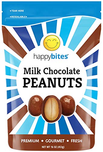 Happy Bites Milk Chocolate Covered Peanuts - Pure Milk Chocolate - Resealable Pouch Bag (1 Pound)