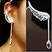 YSTD 1Pair Angel Wing Silver Crystal Chain Drop Dangle Ear Cuff Stud Clip Earrings (Ear stud)