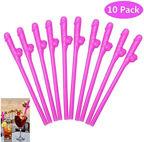 Straws Plastic Party Supplies Naughty Gag Gifts Hen Parties College Party - Pack of 10 (Rose Red)