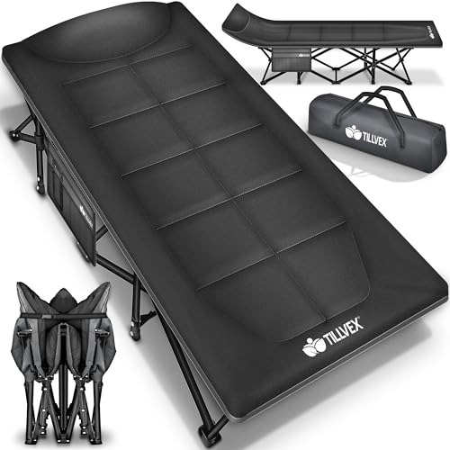 tillvex® Campingbett klappbar mit Tragetasche bis 280 kg | Campingliege extra breit | Feldbett Karpfenliege für Outdoor & Indoor | Klappbett Gästebett