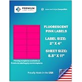 Premium Label Supply Bright Neon Color Fluorescent Stickers - 2" x 4" Labels - (Pink Fluorescent, 250 Labels)