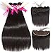 Pizazz Brazilian Straight Hair 3 Bundles With Closure 9A Unprocessed Virgin Human Hair Bundles with Free Part Closure (18 20 22+16)