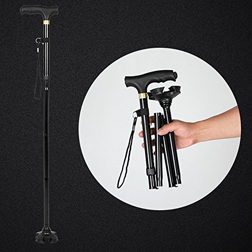 HaiYC 1 Pc Adjustable Folding Walking Cane Adjustable & Portable Aluminum Alloy LED Walking Stick Mobility Aid for Old Gentleman or Lady Black
