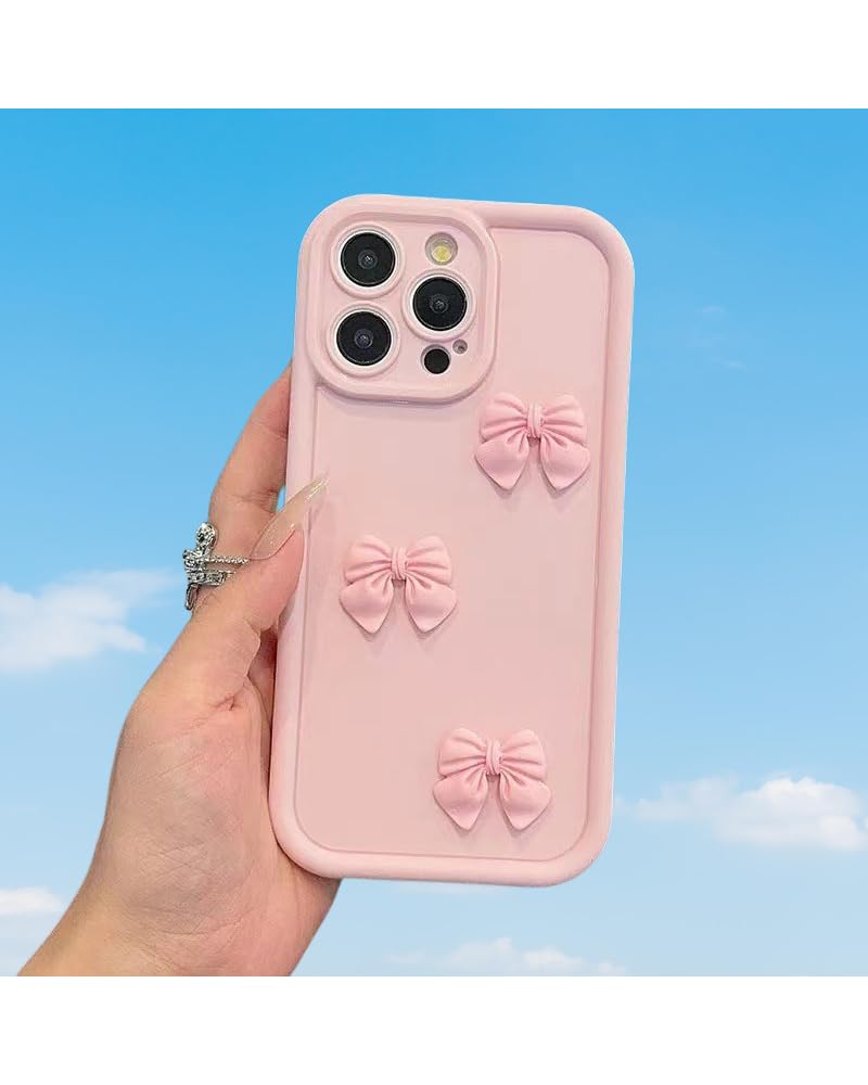 Wihytec Bow Pink Phone Case Cover for iPhone 12 Pink Bow Ribbon Case Cover Liquid Silicone Soft Gel Rubber Matt Phone Cover with Microfiber Lining