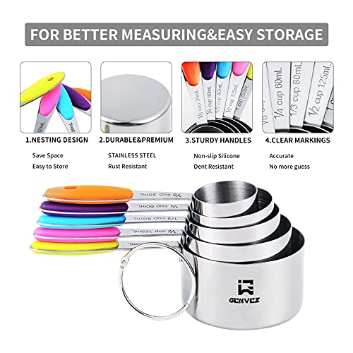 GENWEI 18 Piece Measuring Cups and Spoons Set in 18/8 Stainless Steel