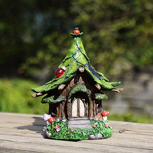 Ivy Home Outdoor Tree Hanging Fairy House with Solar Light,Green