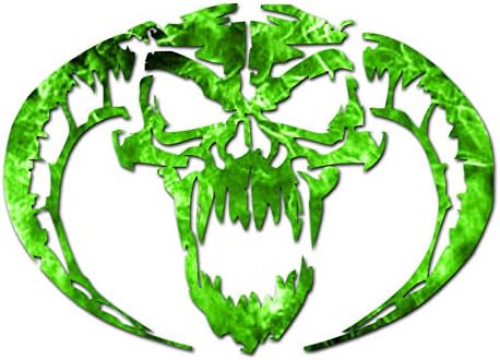Demon Devil Skull Horns - Vinyl Decal Sticker - 5.25" x 3.75" - Green Flames