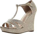 Deblossom Womens Dressy Glitter Rhinestone T Strap Platform Wedge Sandal Aalle-2