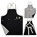 Jeanerlor Double sided (Stripe and Black) Canvas Apron for Woman with Convenient Pocket, Professional Apron for Cooking,Grill and Baking Cross-Back Straps & Adjustable S to XXL